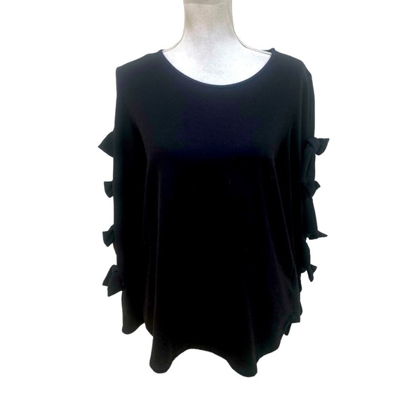 Pleione black lightweight top sweatshirt with bow details on long sleeves large - Picture 1 of 10